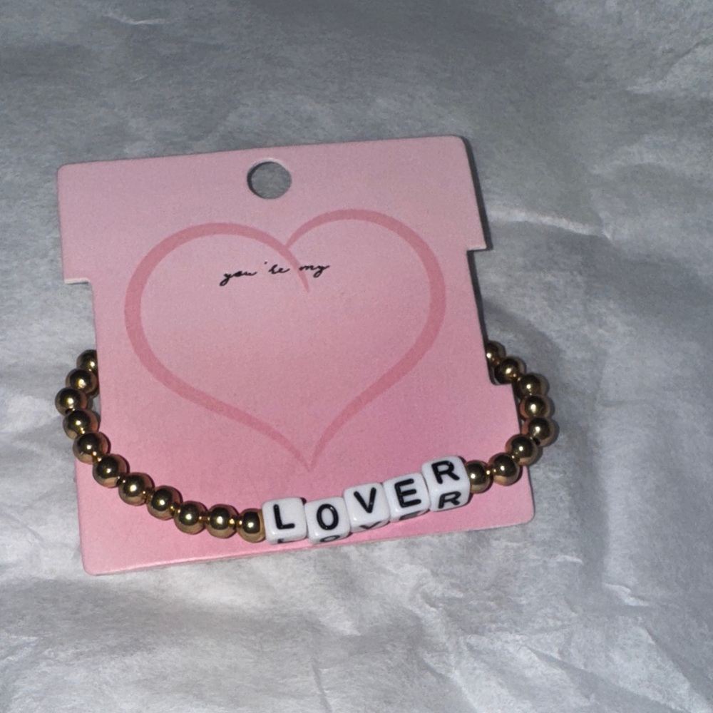 Gold Beaded Bracelet with 'LOVER' Letter Beads